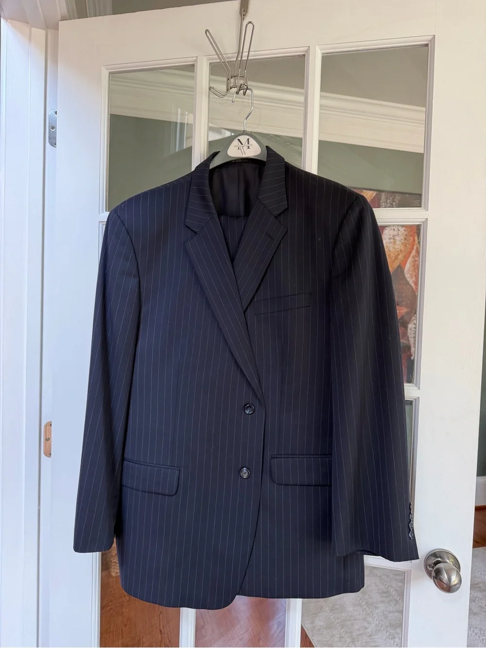 Men's Navy Pinstripe Suit Jacket - Brand Not Visible